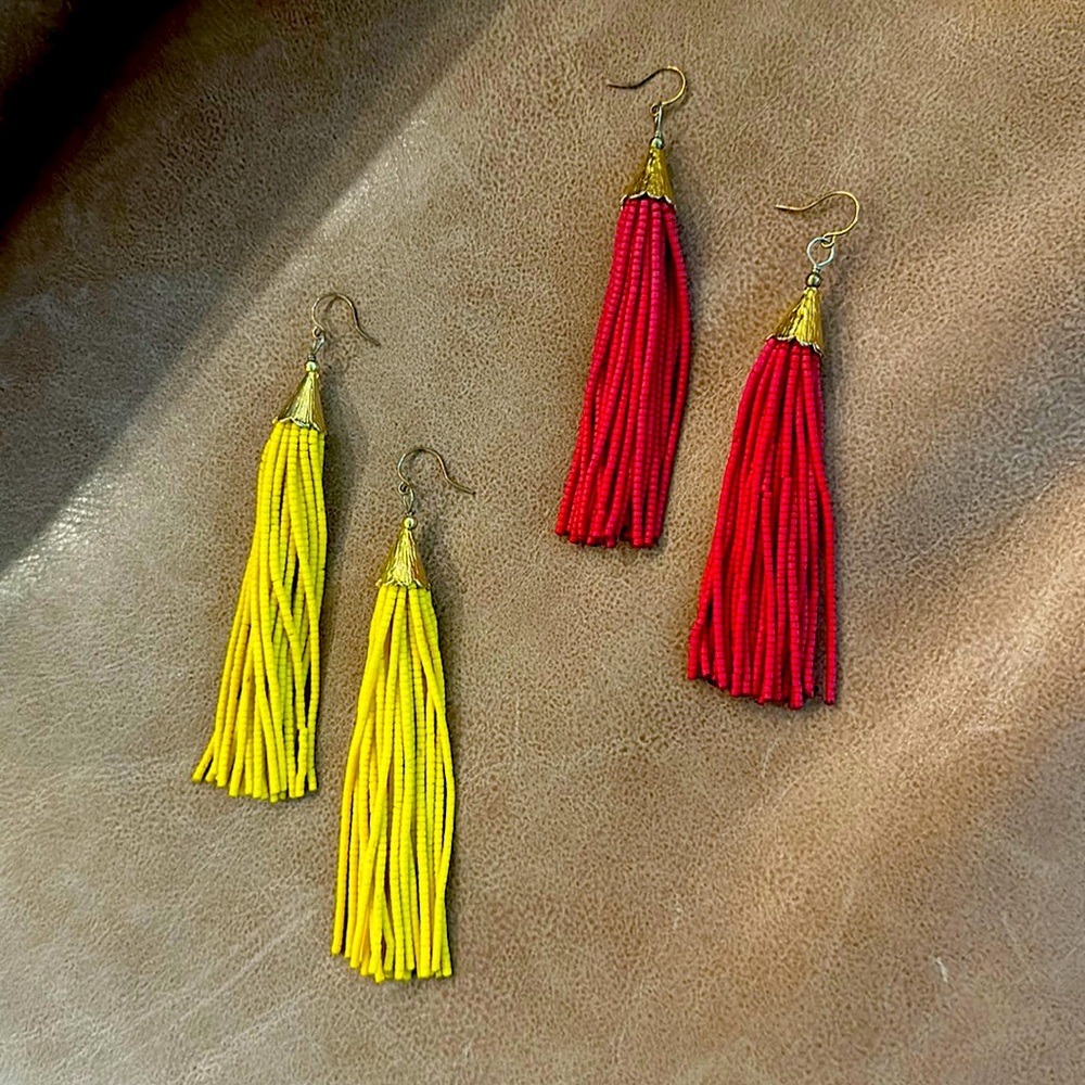 2 for 1 fringe earrings - Yellow and Red!